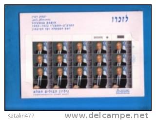 1995. Israel - Nobelprize Winner: Yitzak Rabin,Prime Minister -  MNH Sheet In A Special Pack  Issued By Postal Autrhorit - Hojas Y Bloques