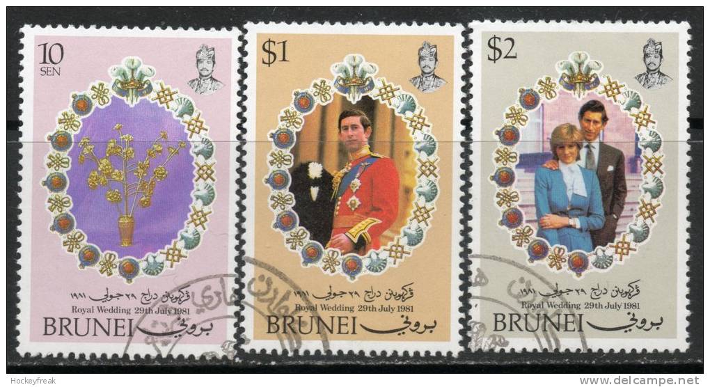 Brunei 1981 - Royal Wedding HRH Prince Charles & Lady Diana Spencer SG304-306 FU-VFU Cat £4.15 SG2015 - Brunei (...-1984)