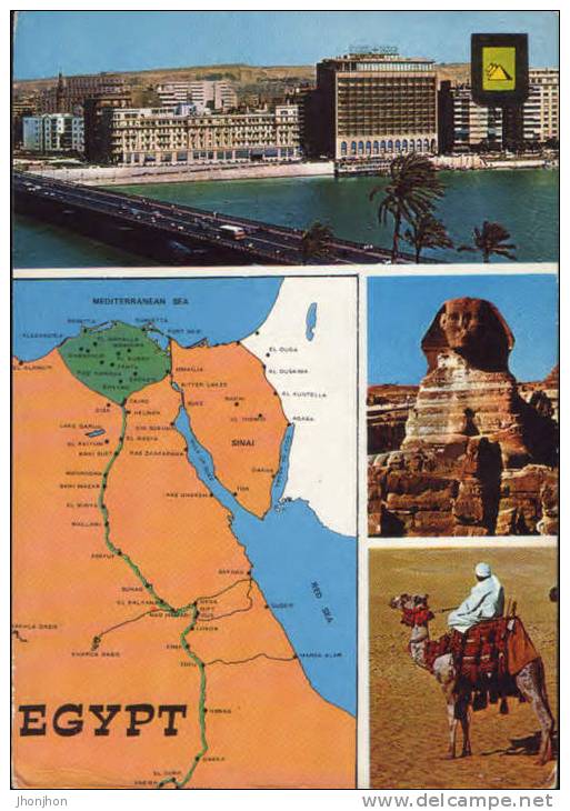 Egypt-Postcard-Tahrir Bridge,Shepherd´s And Semiramis Hotels-The Great Sphinx - Sphinx