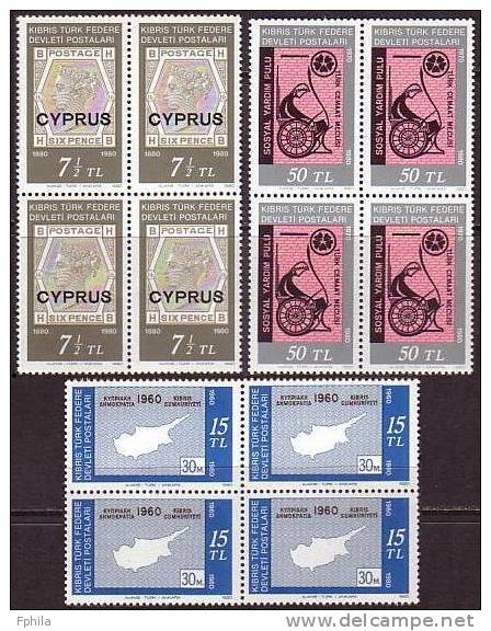 1980 NORTH CYPRUS ANNIVERSARIES BLOCK OF 4 MNH ** - Neufs
