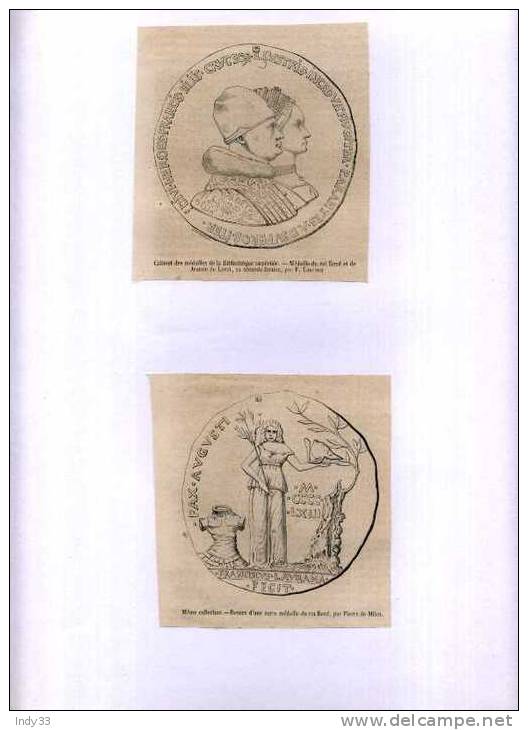 - MEDAILLES DU ROI RENE . GRAVURES SUR BOIS DU XIXe S. DECOUPEES ET COLLEES SUR PAPIER - Literatur & Software