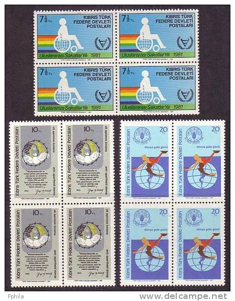 1981 NORTH CYPRUS INT. YEAR OF DISABLE PEOPLE, CAMPAIGN AGAINST DISCRIMINATION AND WORLD FOOD DAY BLOCK OF 4 MNH ** - Nuovi