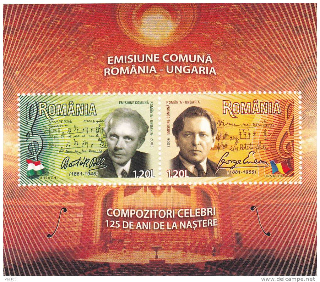 Music Romania-Ungaria,Bela Bartok-George Enescu 2006 Block MNH. - Unused Stamps