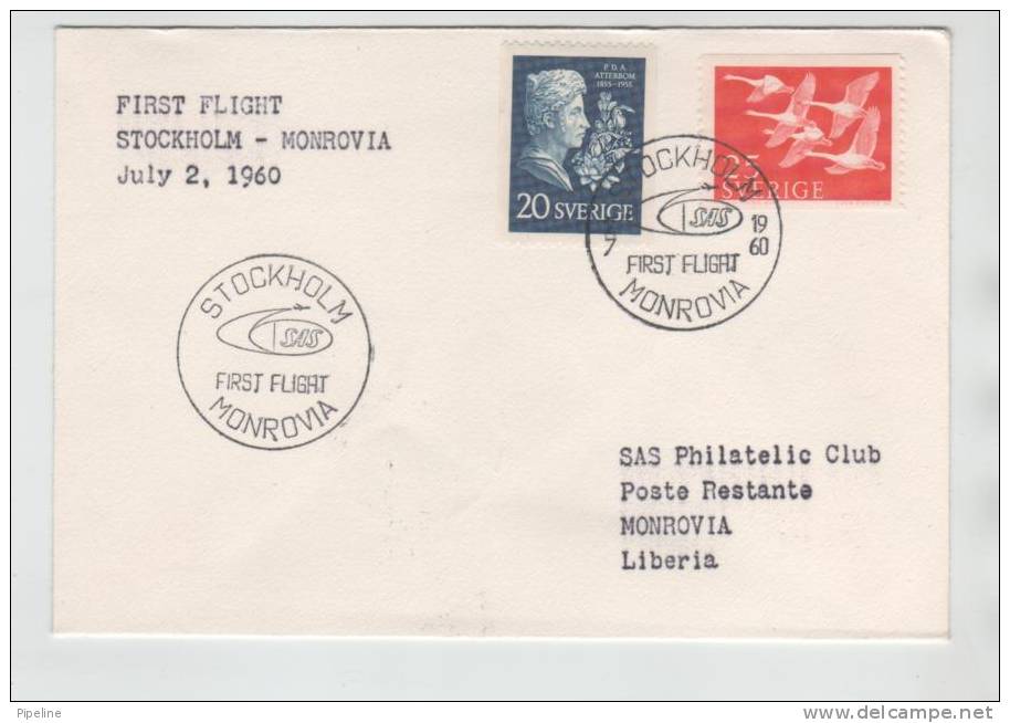 Sweden First SAS Flight Stockholm - Monrovia 2-7-1960 - Storia Postale