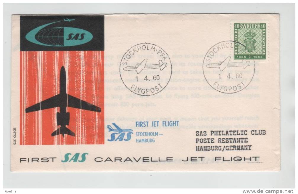 Sweden First SAS Caravelle Jet Flight Stockholm - Hamburg 1-4-1960 - Covers & Documents