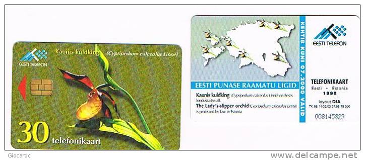 ESTONIA -  EESTI TELEFON (CHIP) - 1998 FIORI: LADY'S SLIPPER ORCHID (CYPRIPEDIUM CALCEOLUS LINNE') -USED-RIF.5158 - Fiori