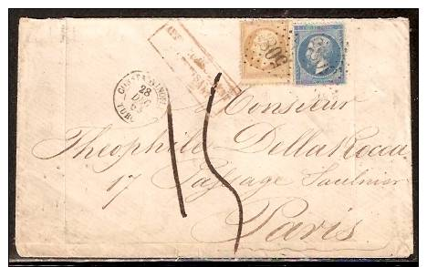 N° 21 Et 22 Sur Lettre De Constantinople Taxée De 1865  TB - 1849-1876: Periodo Classico