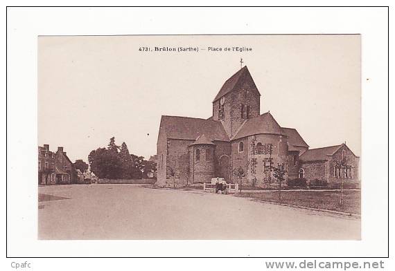 Carte 1920 BRULON / PLACE DE L'EGLISE - Brulon