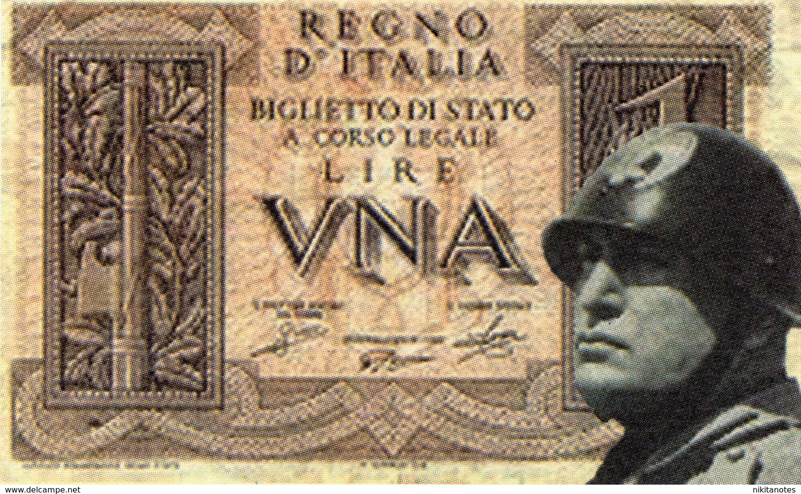 Mussolini Regno D 'Italia 1 Lira Fantasy Note - Sammlungen
