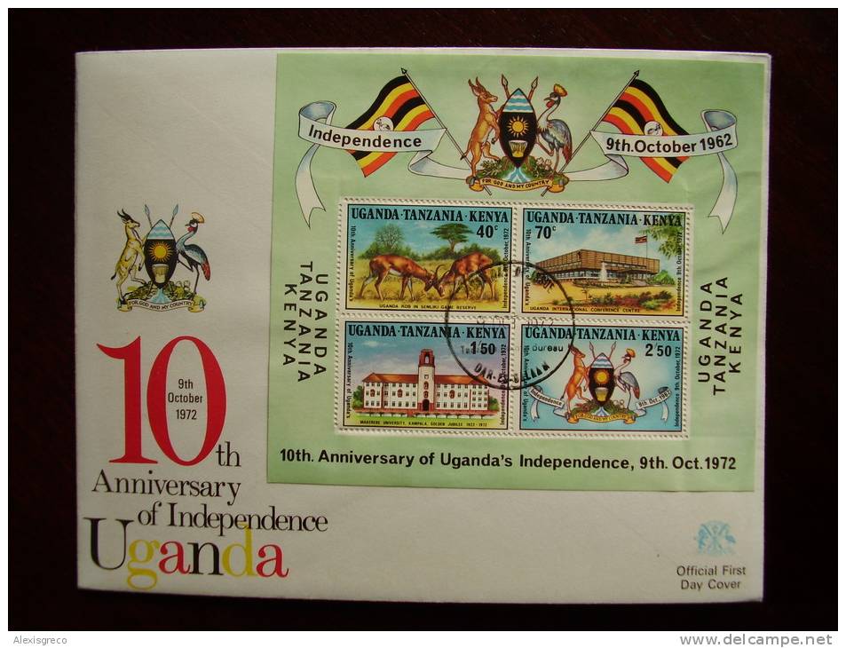 KUT 1972 10th.Anniv Of UGANDAN INDEPENDENCE SPECIAL MINISHEET On FDC. - Kenya, Ouganda & Tanzanie