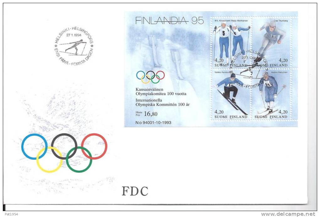 Finlande FDC Avec Bloc JO D'hiver De 1994 N°BF 11 - FDC