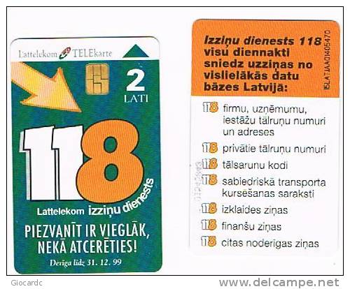 LETTONIA (LATVIA) - LATTELEKOM (CHIP) -  1998 INFOSERVICE 118  - USED  -  RIF. 5239 - Letonia