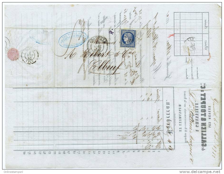 France, Lettre 185 De Granville  A Elbeuf Par Caen, Nr 4, Grille 1441 Et Cachet A Date - 1849-1850 Cérès