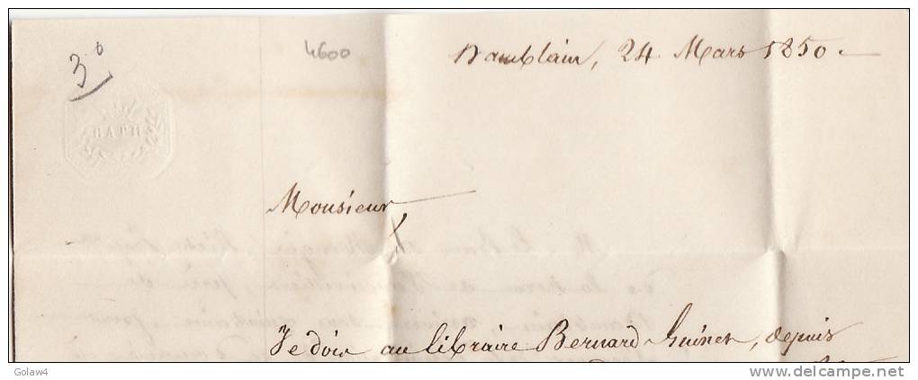 4600# LETTRE Datée De DAMBLAIN Obl LAMARCHE 1850 VOSGES T14 BOITE RURALE Pour NEUFCHATEAU - 1849-1876: Période Classique