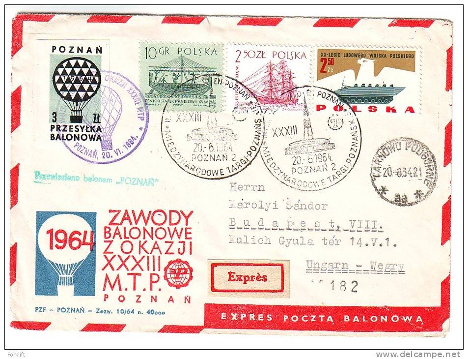 Balloon Competition,Zawody Balonowe,1964,Ballonpost, Vignette,label-Poznan - Balloons