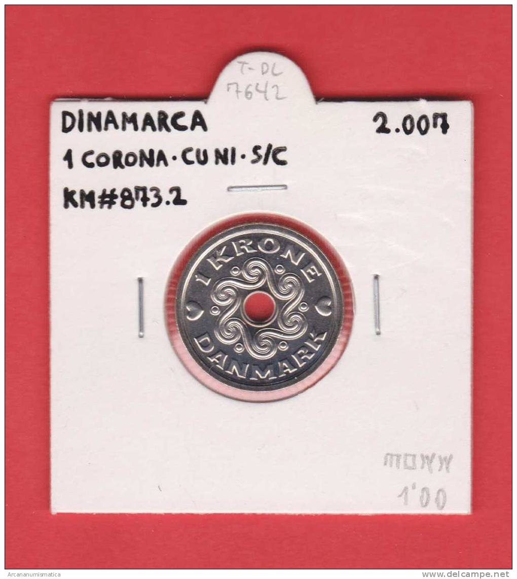 DINAMARCA  1 CORONA  2.007  CU NI  KM#873.2    SC/UNC    DL-7642 - Dinamarca