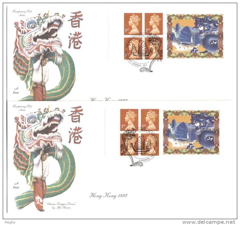 Honk Kong History, 1997, 2 Dif., Special Postmark Cover ( 30th June 1997 & 1st  July 1997) ,  Dragon, - Lettres & Documents