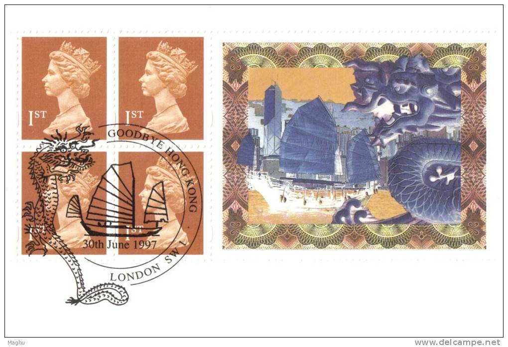 Honk Kong History, 1997, 2 Dif., Special Postmark Cover ( 30th June 1997 & 1st  July 1997) ,  Dragon, - Brieven En Documenten