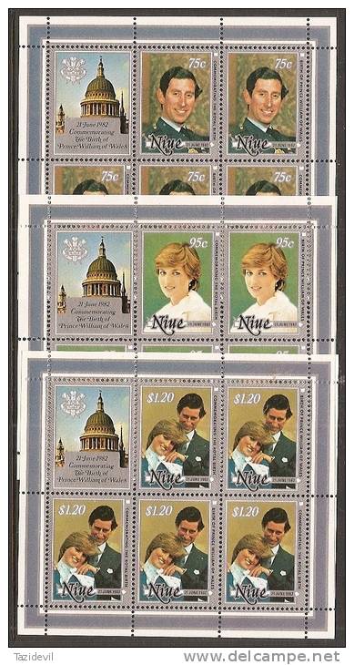 NIUE - MNH ** 1982 Lady Diana Birth Of Prince William Sheetlets. Scott 357-9 - Niue