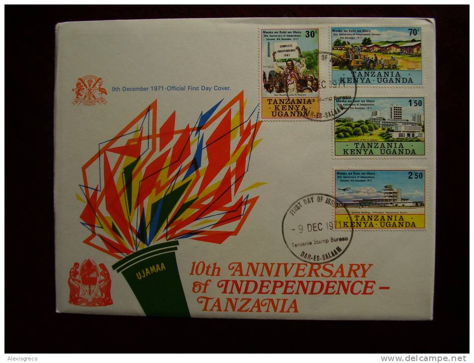 KUT 1971 10th.Anniv TANZANIAN INDEPENDENCE Full Set On FDC. - Kenya, Ouganda & Tanzanie