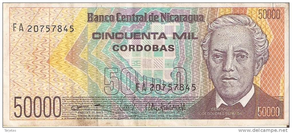 BILLETE DE NICARAGUA DE 50000 CORDOBAS  (BANK NOTE)  RARO - Nicaragua