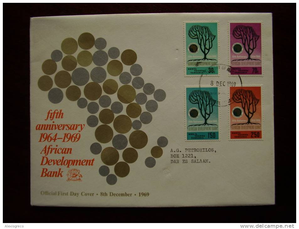 KUT 1969 5th.Anniv Of AFRICAN DEVELOPMENT BANK Full Set On FDC. - Kenya, Ouganda & Tanzanie