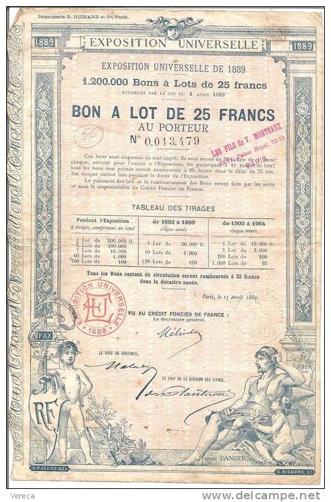 75- PARIS- EXPOSITION UNIVERSELLE De 1889 - BON à Lot De 25 FRANCS- SUP - Tourisme