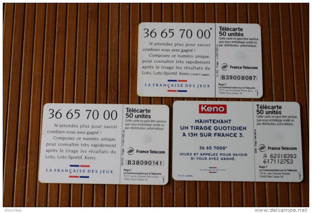 3 TELECARTES TELEPHONIQUES THEME JEUX DE HASARD &gt; LE LOTO SPORTIF  &gt;   KENO - Spiele