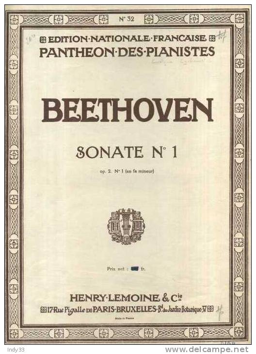 - BEETHOVEN . SONATE N°1 . HENRY.LEMOINE & CIE . MCMXV - A-C