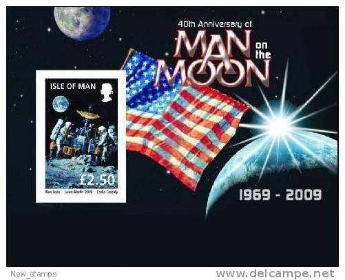 Isle Of Man 2009 Man On The Moon Space Flag SS MNH - Europe