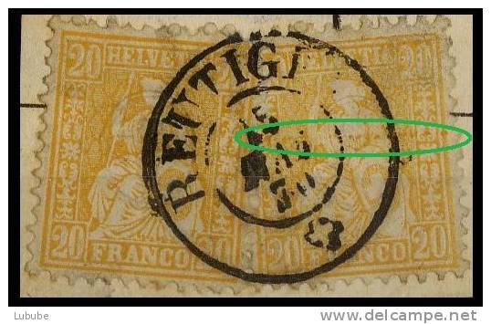Sitzende Helvetia 32, 20 Rp.orange    ABART         1870 - Gebraucht