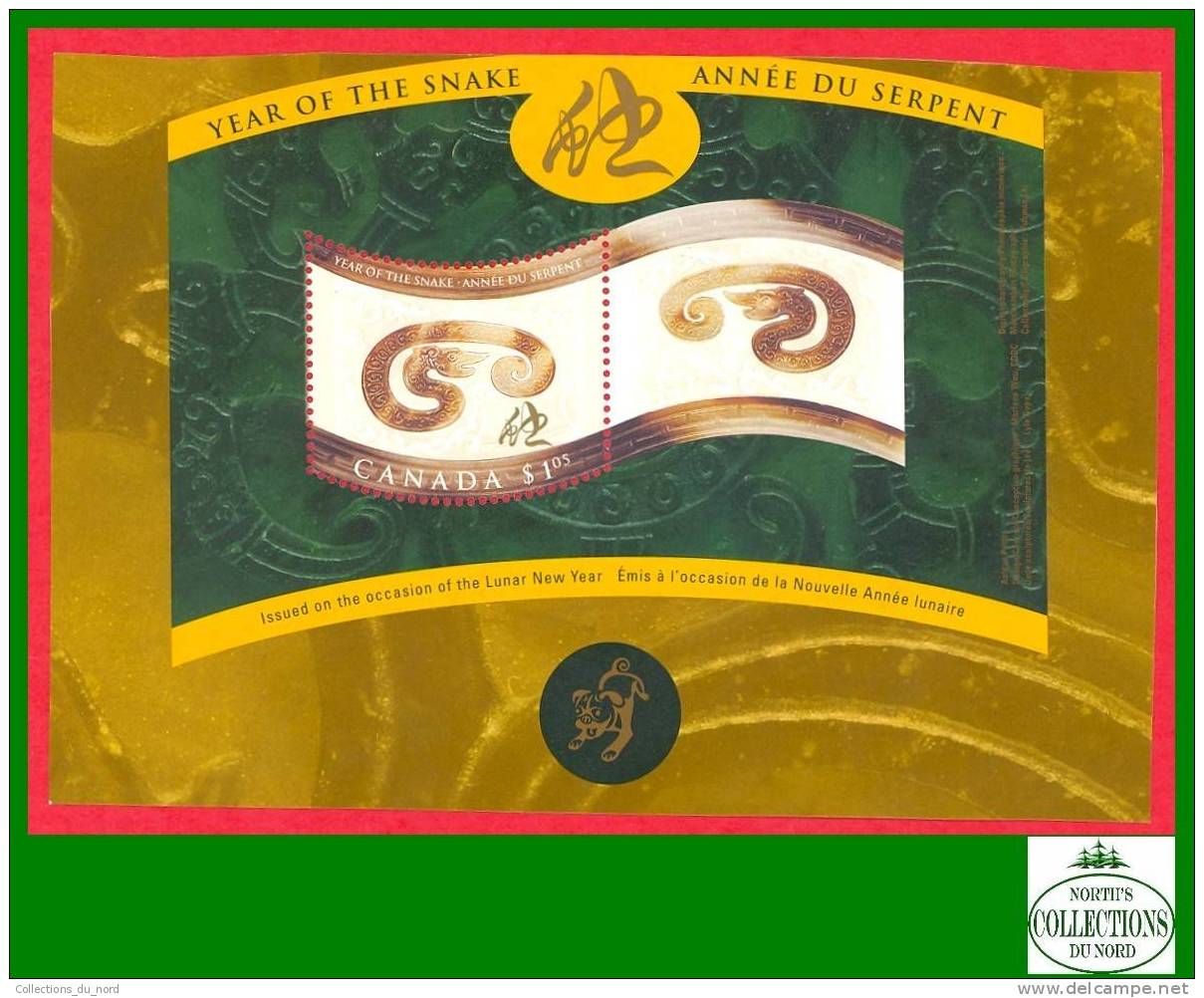 Canada,  2001 Year Of The Snake # 1884ii - Scott - Unitrade - Mint Souvenir Sheet / Neuf - Serpent - Feuillet - Blocs-feuillets