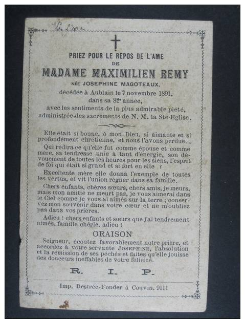 Josephine Magotteaux Epse Maximilien Remy ???1809  Aublain 1891 - Devotion Images