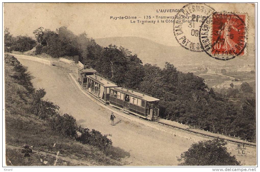 CPA  .  PUY-DE-DOME.  TRAMWAY  A LA COTE DU GRAND -TOURNANT. Beau Plan BE.circulé1909. - Manzat