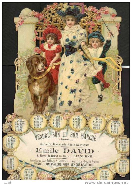 CALENDRIER  VIDE POCHE 1901 - LIBOURNE - MERCERIE BON MARCHE EMILE DAVAUD- ENFANTS CHIEN - Grand Format : ...-1900