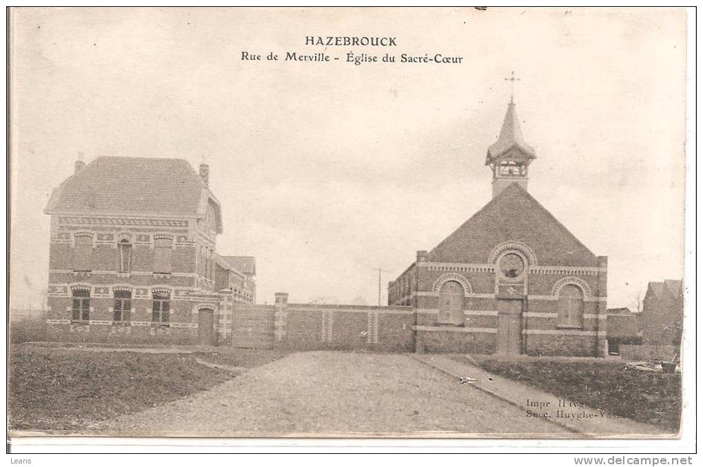 HAZEBROUCK   Rue De Merville; église Du Sacré Coeur - Hazebrouck