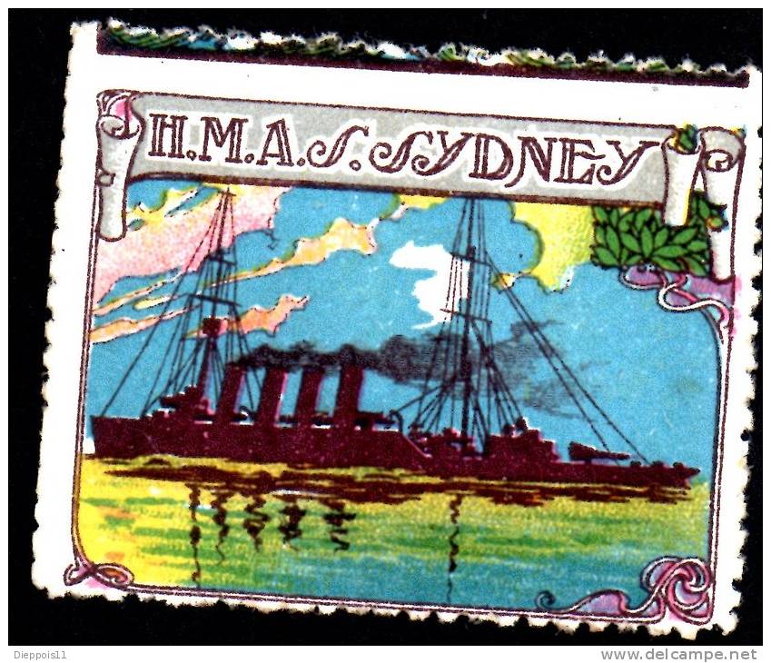 Vignette DELANDRE - England HMAS SYDNEY - 1914 - 1918 WWI WW1 Cinderella Poster Stamps Seals France - Cinderellas