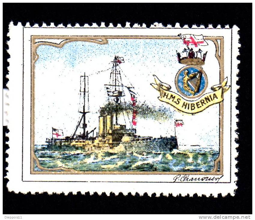 Vignette DELANDRE - England HMS HIBERNIA - 1914 - 1918 WWI WW1 Cinderella Poster Stamps Seals France - Cinderellas