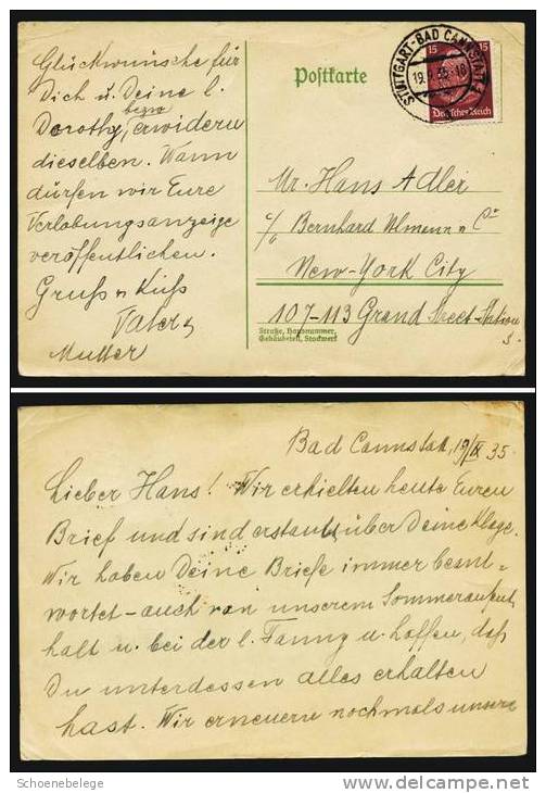 A1101) DR Karte Von Stuttgart-Bad Cannstadt 19.9.1935 Nach New York / USA - Briefe U. Dokumente