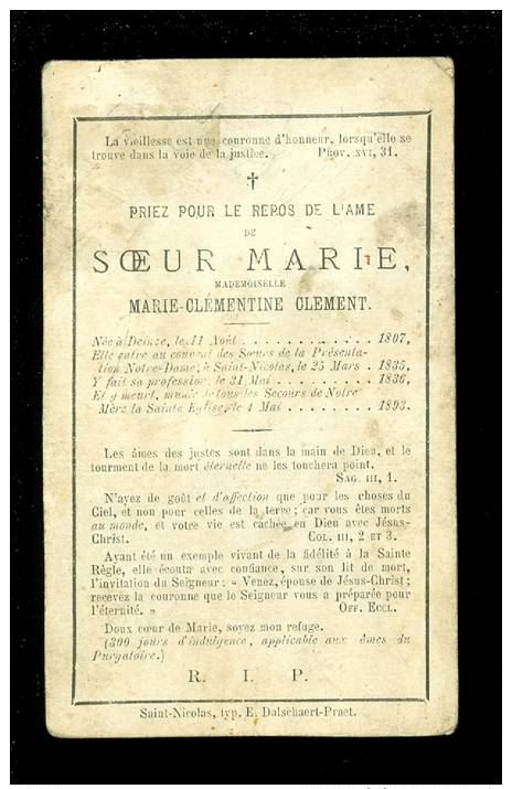 Doodsprentje ( 5786 ) Religieuse Soeur  Non Zuster Marie ( Clement ) Deynze Deinze - St Nicolas St Niklaas 1893 - Images Religieuses