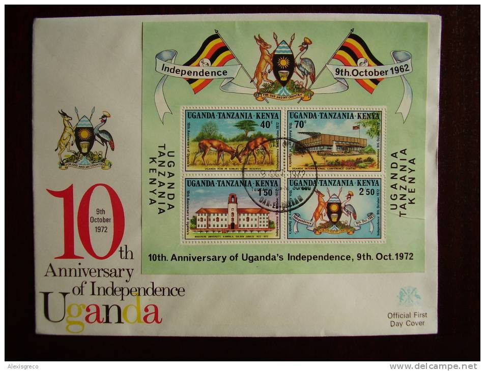 KUT 1972 10th.Anniv Of UGANDAN INDEPENDENCE SPECIAL MINISHEET On FDC. - Kenya, Ouganda & Tanzanie