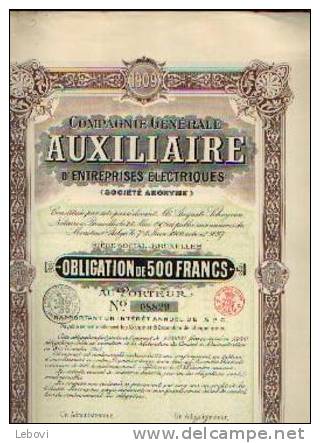 BRUXELLES - Cie Gén. AUXILIAIRE D'entreprises électriques (1909) - Elektrizität & Gas