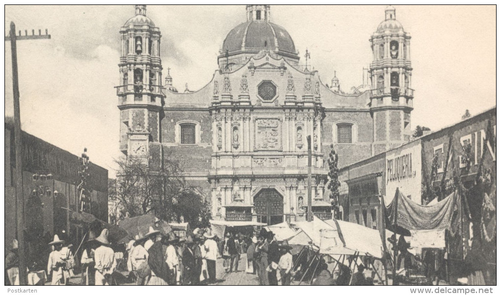 ALTE POSTKARTE MEXICO LA CATEDRAL DE NUESTRA SENORA DE GUADALUPE Markt Market Marché Peliqueria Mexiko Church église Cpa - Mexique