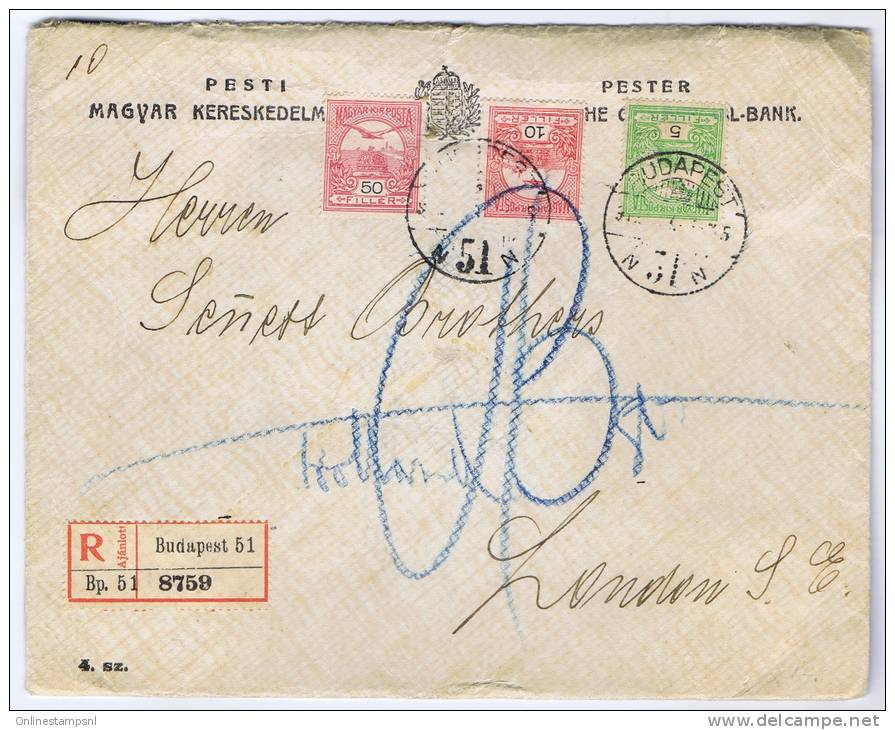 Hungary, Registered Budapaest To London With 5 Lack Seals, Very Nice, 1935? - Marcofilie