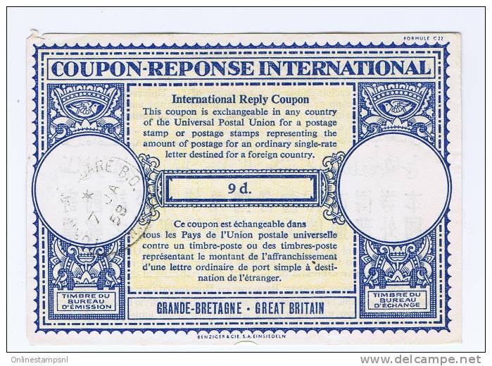 Antwortschein Reply Coupon Reponse GREAT BRITAIN / GRANDE BRETAGNE, 1958, 9 D - Marcophilie