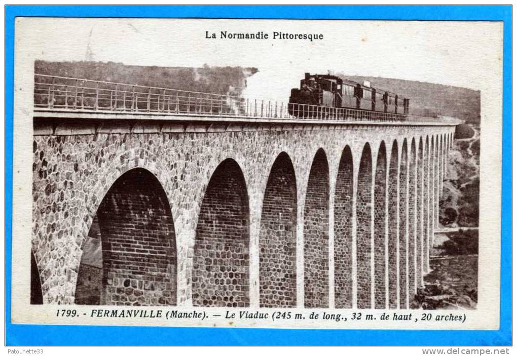 50 FERMANVILLE SUR MER LE VIADUC BELLE ANIMATION LOCOMOTIVE - Autres & Non Classés