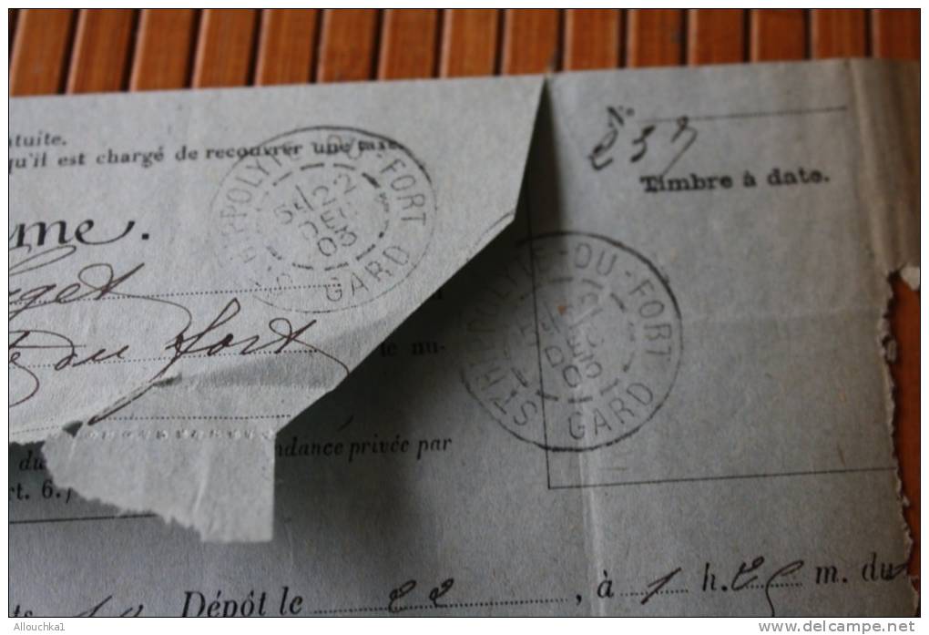 ANCIEN TELEGRAMME DE SAINT HYPPOLITE DU FORT EN 22-12- 1903 PROVENANCE DE FERRYVILLE ALGERIE FRANCAISE  LIRE TEXTE ... - Telegraaf-en Telefoonzegels