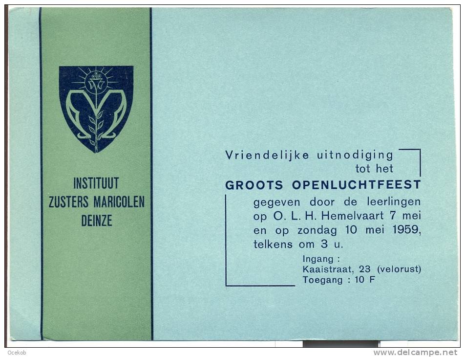 Deinze Zusters Maricolen Uitnodiging Openluchtfeest 1959 - Deinze