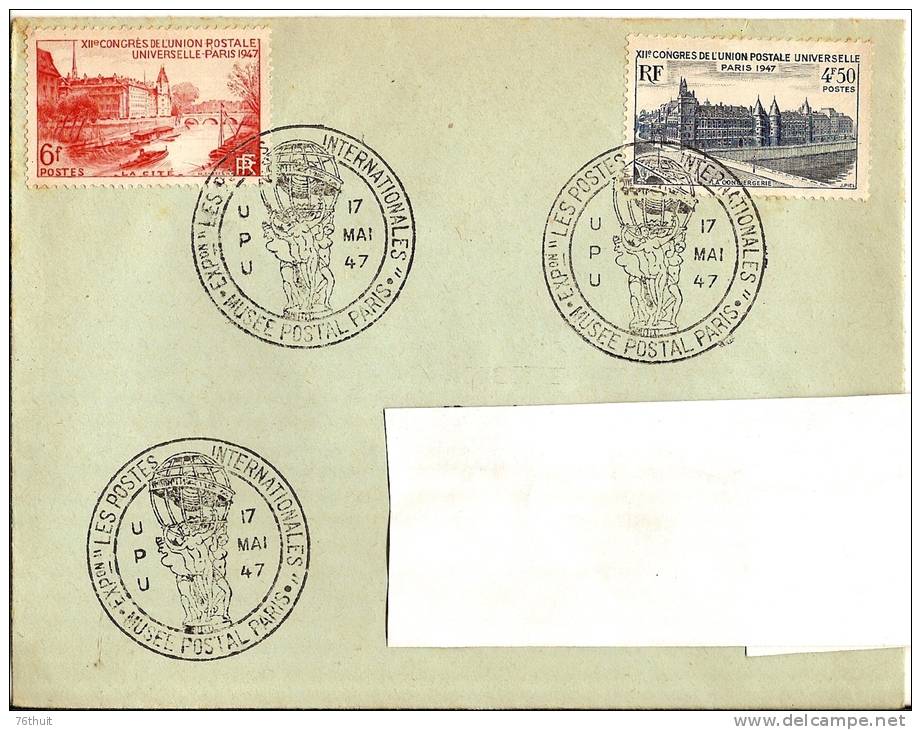 1947-Enveloppe Lettre - Exposition Les Postes Internationales - Musée Postal-Paris + Timbres Yvert & Tellier N° 781-782 - Temporary Postmarks