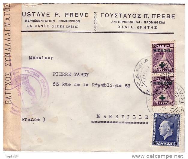 CRETE-LA CANEE - BEL AFFRANCHISSEMENT SUR LETTRE ENTETE AVEC BANDE D'OUVERTURE DU2-7-1938 POUR LA FRANCE - Crète